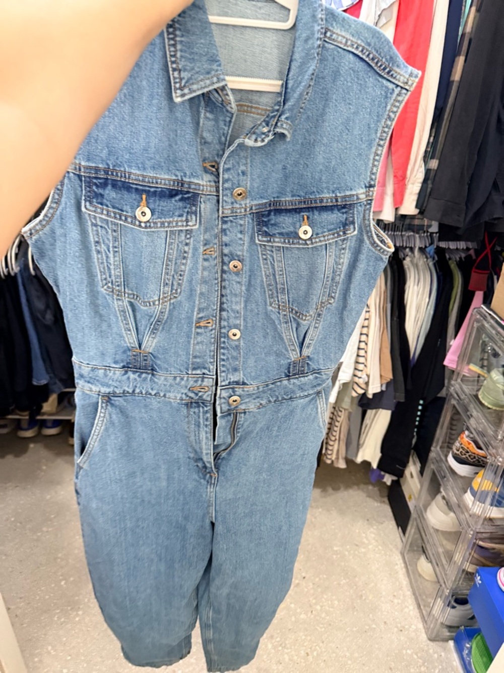 Zara Denim Sleeveless Jumpsuit